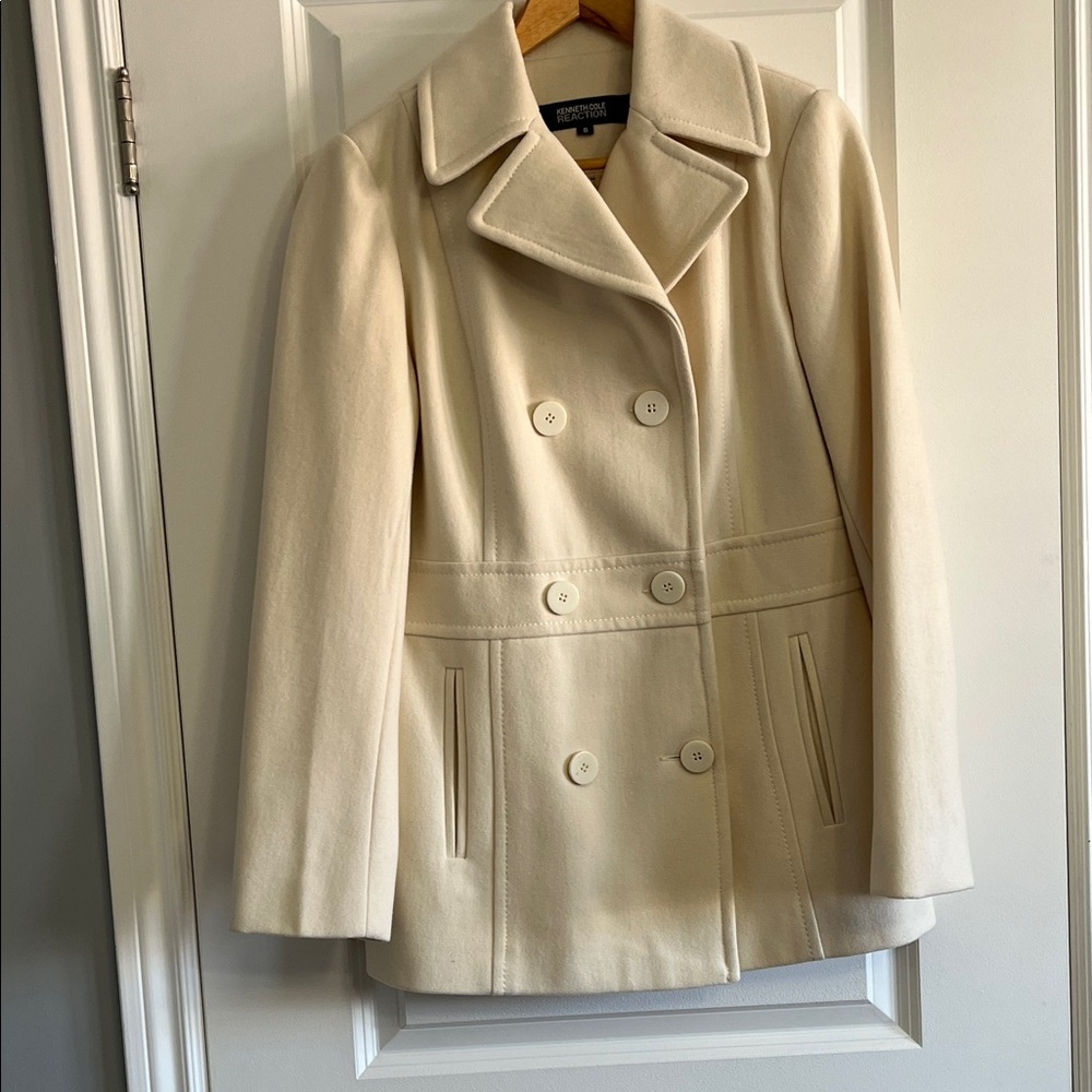 Kenneth Cole Reaction Women's Cream Pea Coat wool blend size 8 new